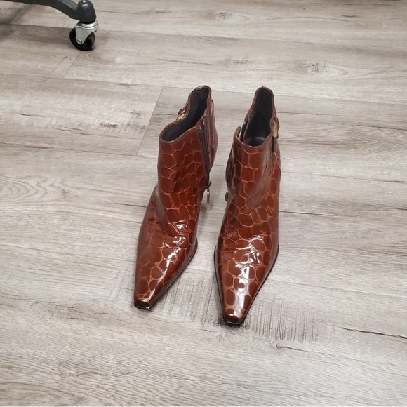 Donald J. Pliner Shoes - Donald J. Pliner Croc-Embossed Pointed Toe Ankle Boots in Brown